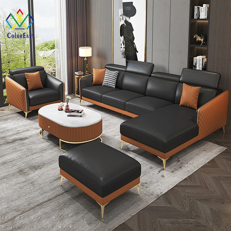 Italian Imported Leather Environmentally Friendly and Healthy Materials High Rebound Sponge Sectional Sofa CELS015