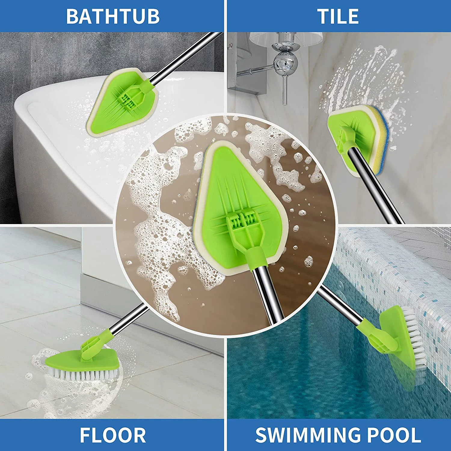 Telescopic Bath Brushes, Sponges Floor Cleaning Brush Adjustable Long Handle Bathroom Tile Brush, Tub and Tile Scrubber Brush