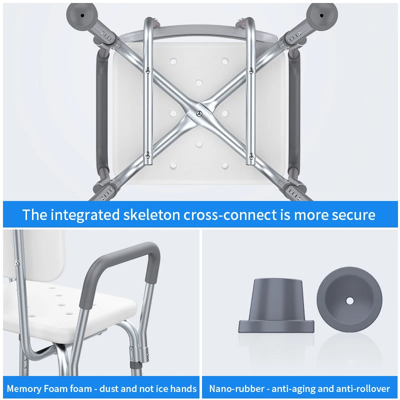 Portable Elderly Shower Bath Toilet Chair Seat with Adjustable Armrests Cross Folding Flip Bathing Equipment Bathroom Safety