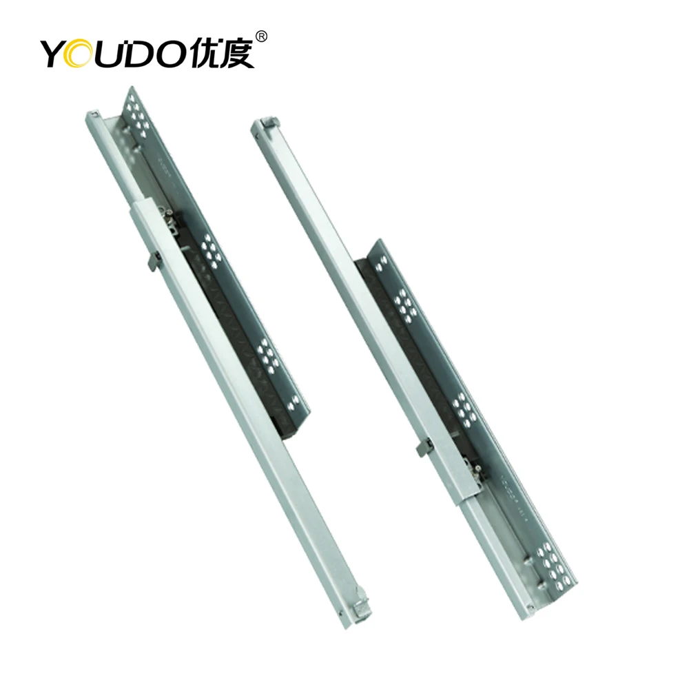 YOUDO Undermount 2-flod 1.5mm Thickness Push To Open Cabinet Drawer Rail 300mm  Drawer Runners Soft Close Conceal Drawer Slide