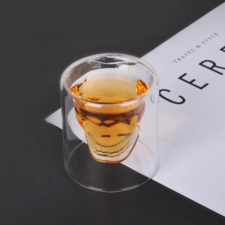 
25ML Pyrex Double Wall Transparent Crystal Skull Wine Shot Glass 