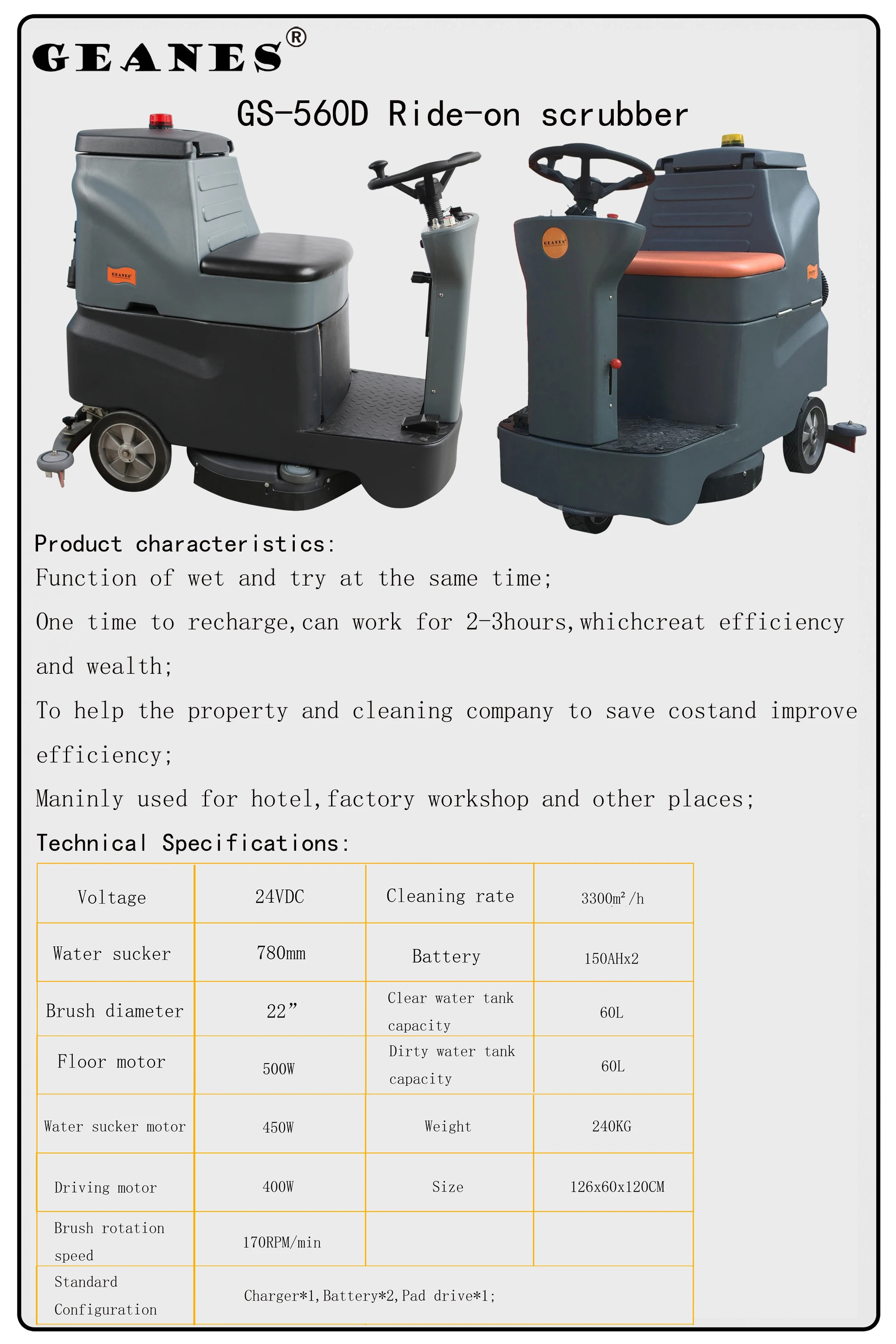 Fully automatic driving floor washing car Auto battery electrical powered