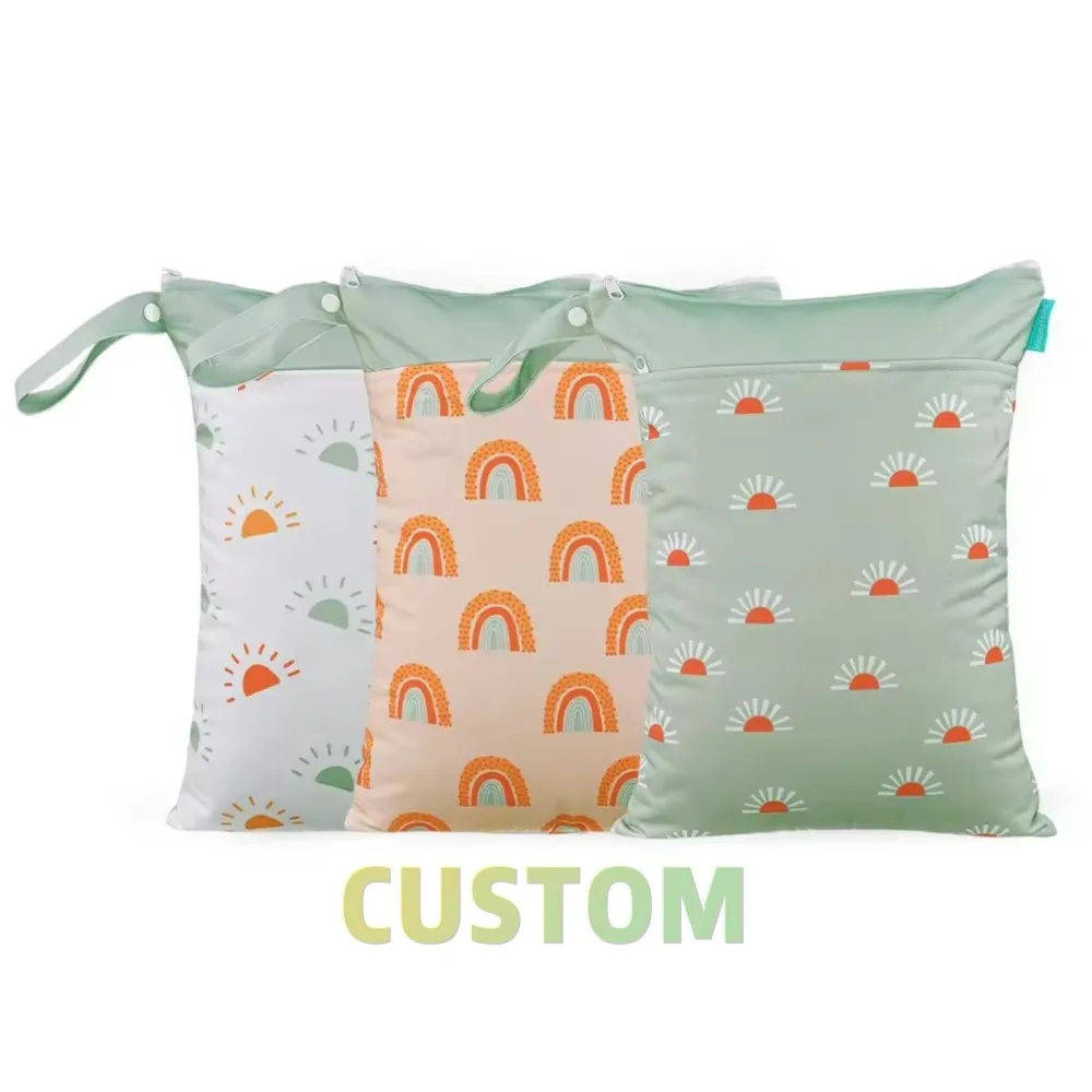 Happyflute Waterproof Wet Bag Reusable Nappy Bag baby Swimming  Swimsuits bag 30*40CM With Two Pocket