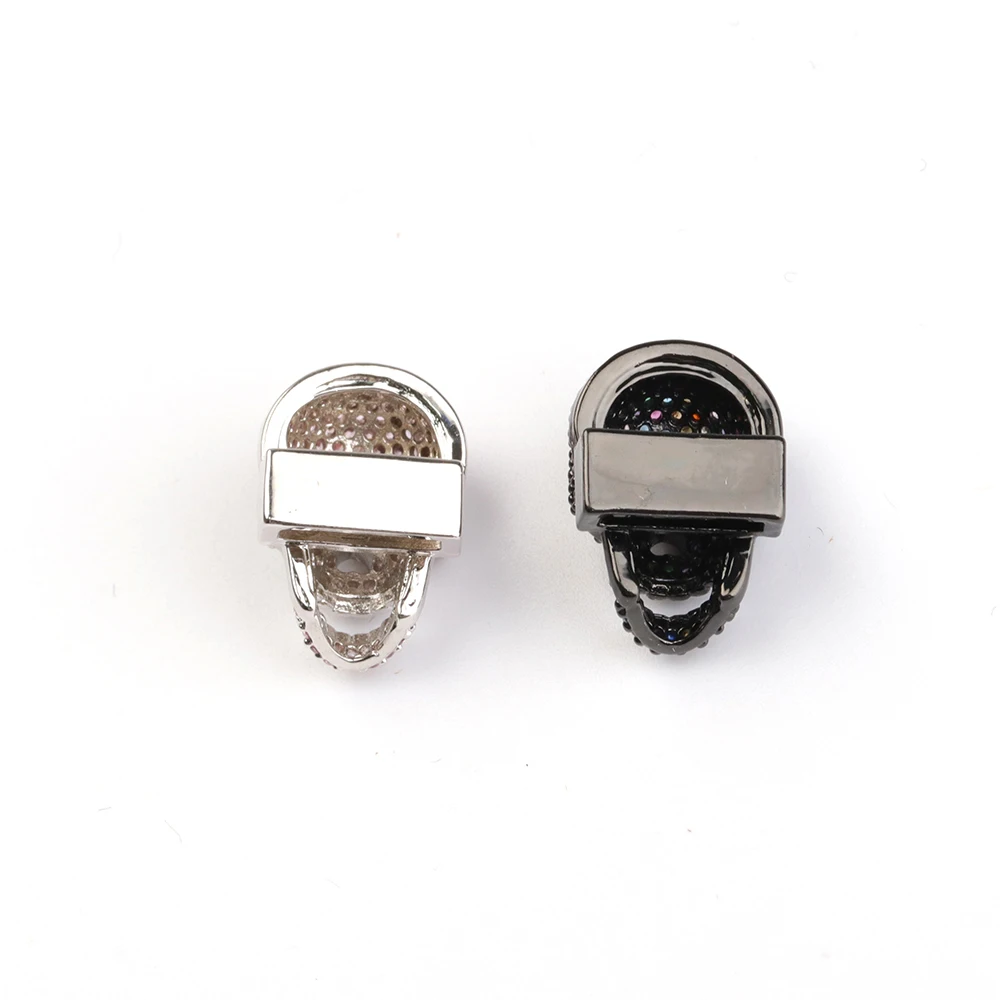 Micro Pave Skull Bead Clear Cubic Zirconia Blank Eyes Skull Head  For Men Bracelet
