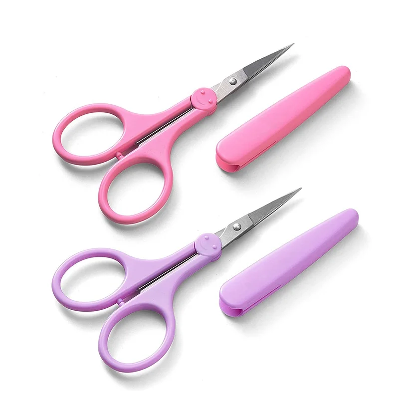 Stainless Steel Eyebrow Scissors, Smiley Plastic Handle Eyelash Nose Hair Cuticle Scissors Trimming Tool
