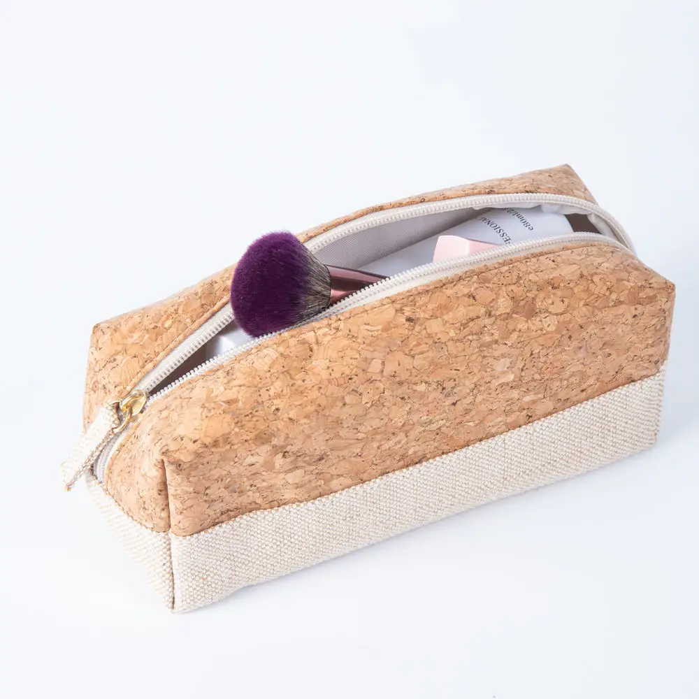 Eco Friendly Organic Cotton Canvas Zipper Packaging Pouch Natural Recycled RPET Linen Cork Makeup Cosmetic Bag