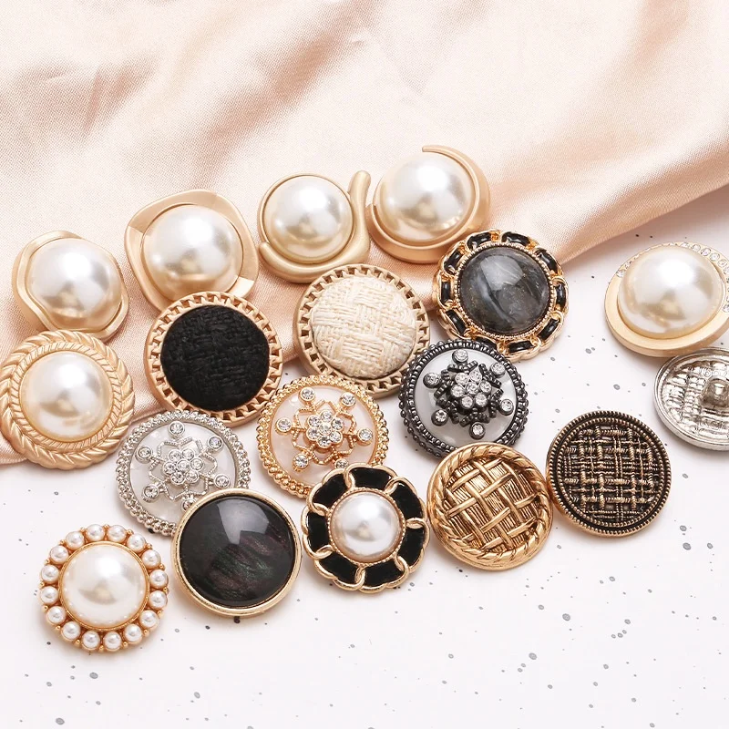 Fashion custom buttons women coat shirt dress metal pearl decorative sequins shank sewing button for garment clothes