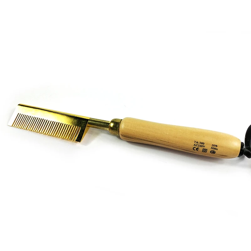 Amazon Стойкая краска для волос выпрямление золото comb chauffant cheveux высокое качество железный Титан деревянной Электрический горячая расческа