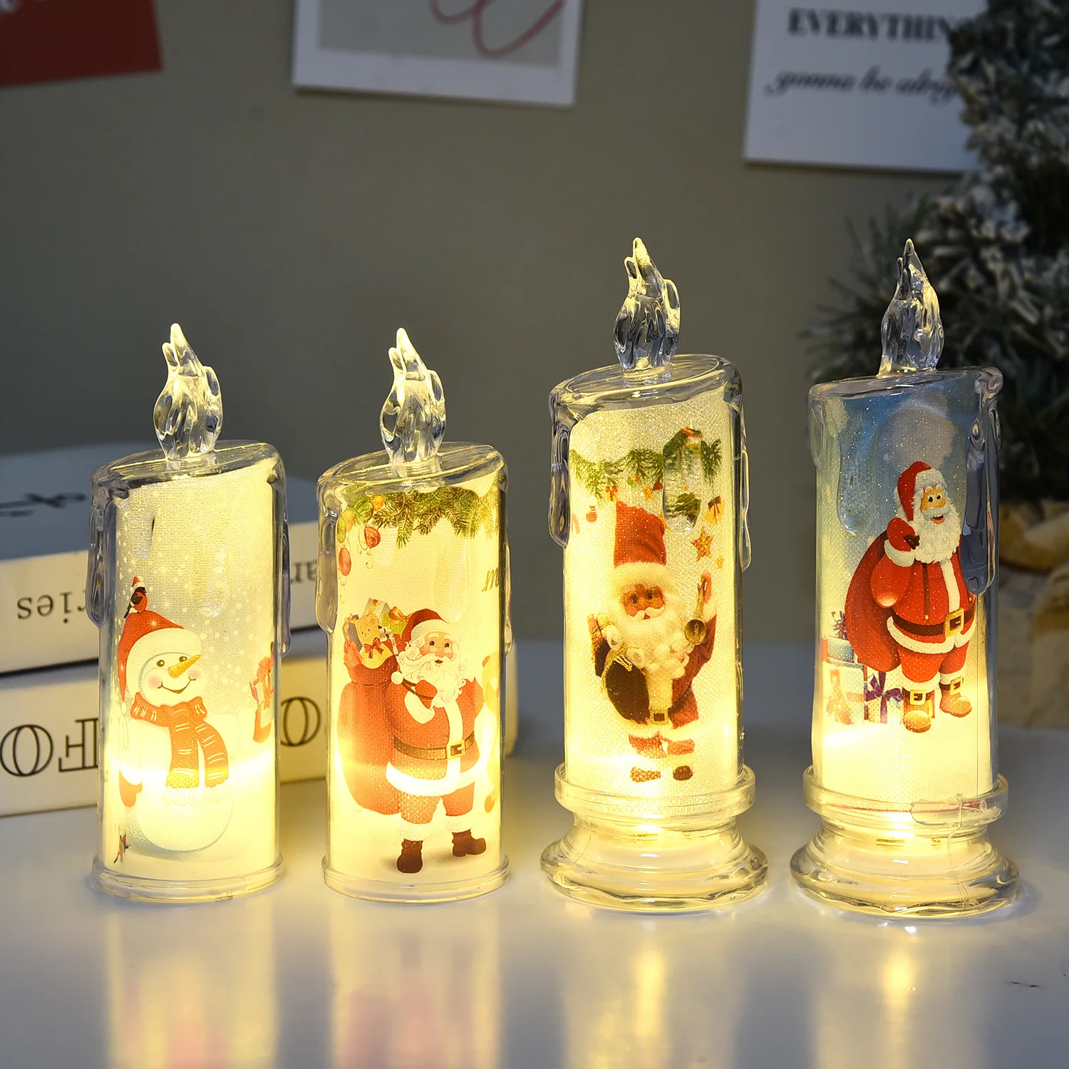 Christmas LED Candle Lamp Simulated Atmosphere with Built-In Print Electronic Holiday Decorations Made of Plastic