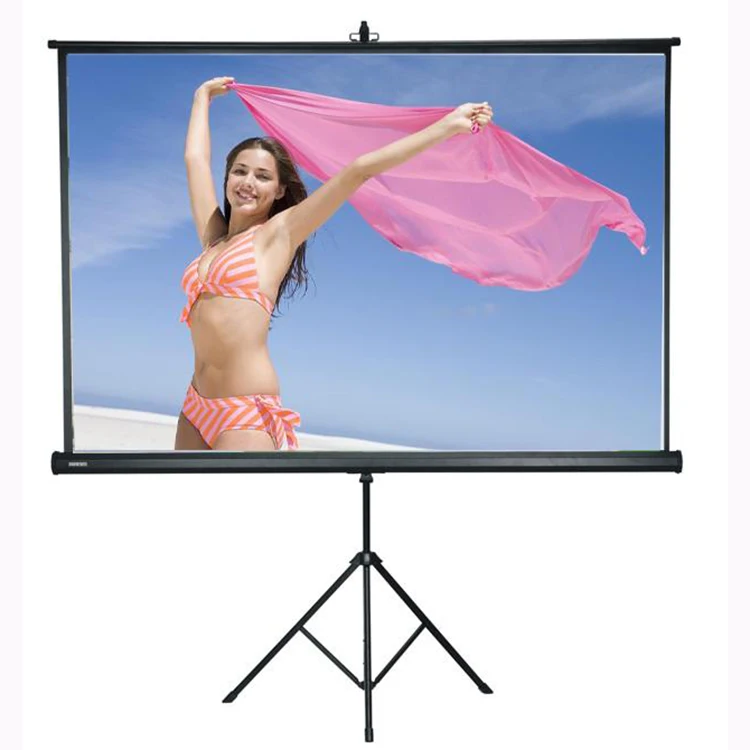 Manufacture Outdoor Use 16/9 72-150inch Tripod Foldable Portable Projector Screen with Stand