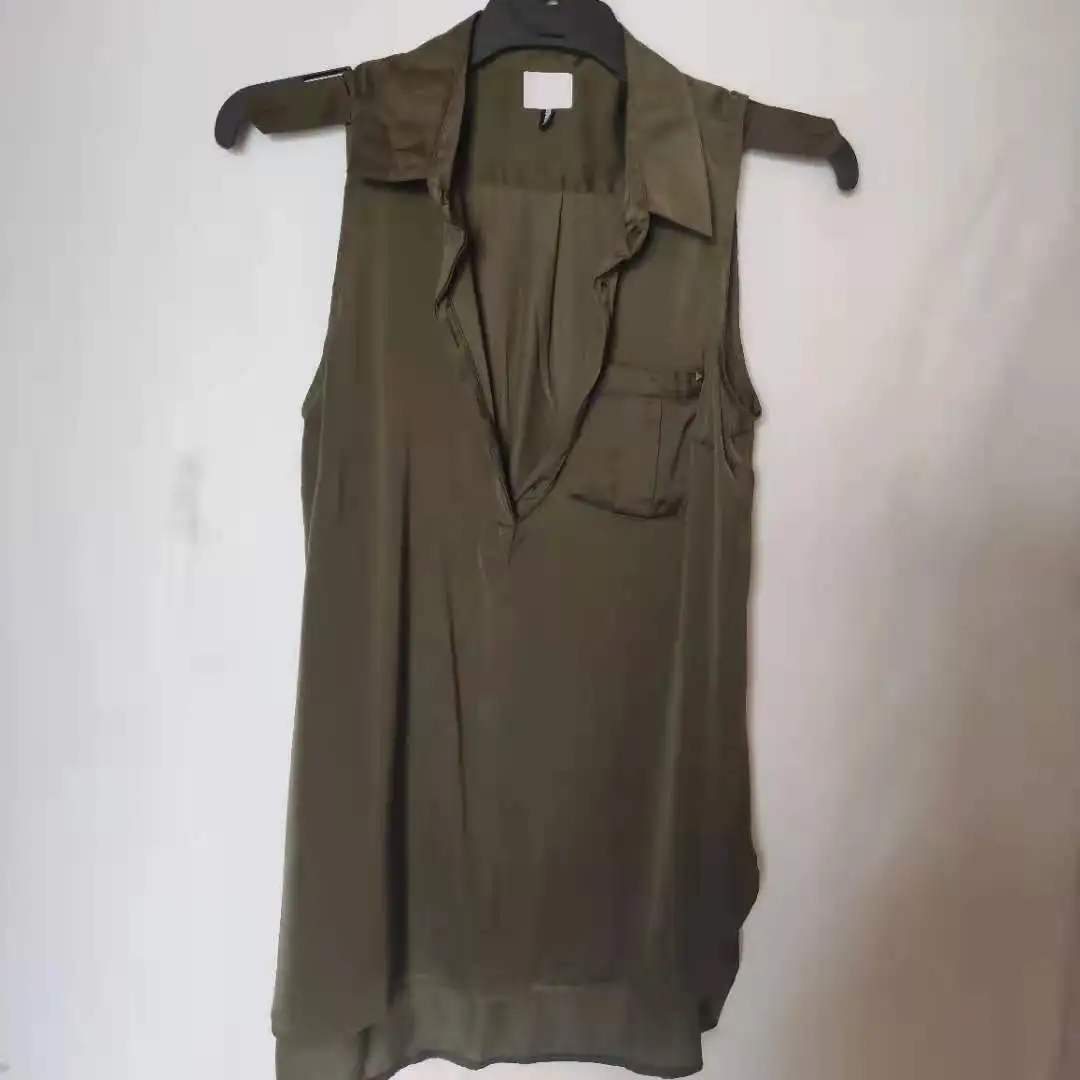 Оптовая продажа, Высококачественная легкая нестандартная женская рубашка без рукавов с воротником