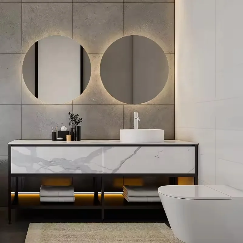 Minimalist solid wood bathroom cabinet combination bathroom vanities with smart mirror and sink