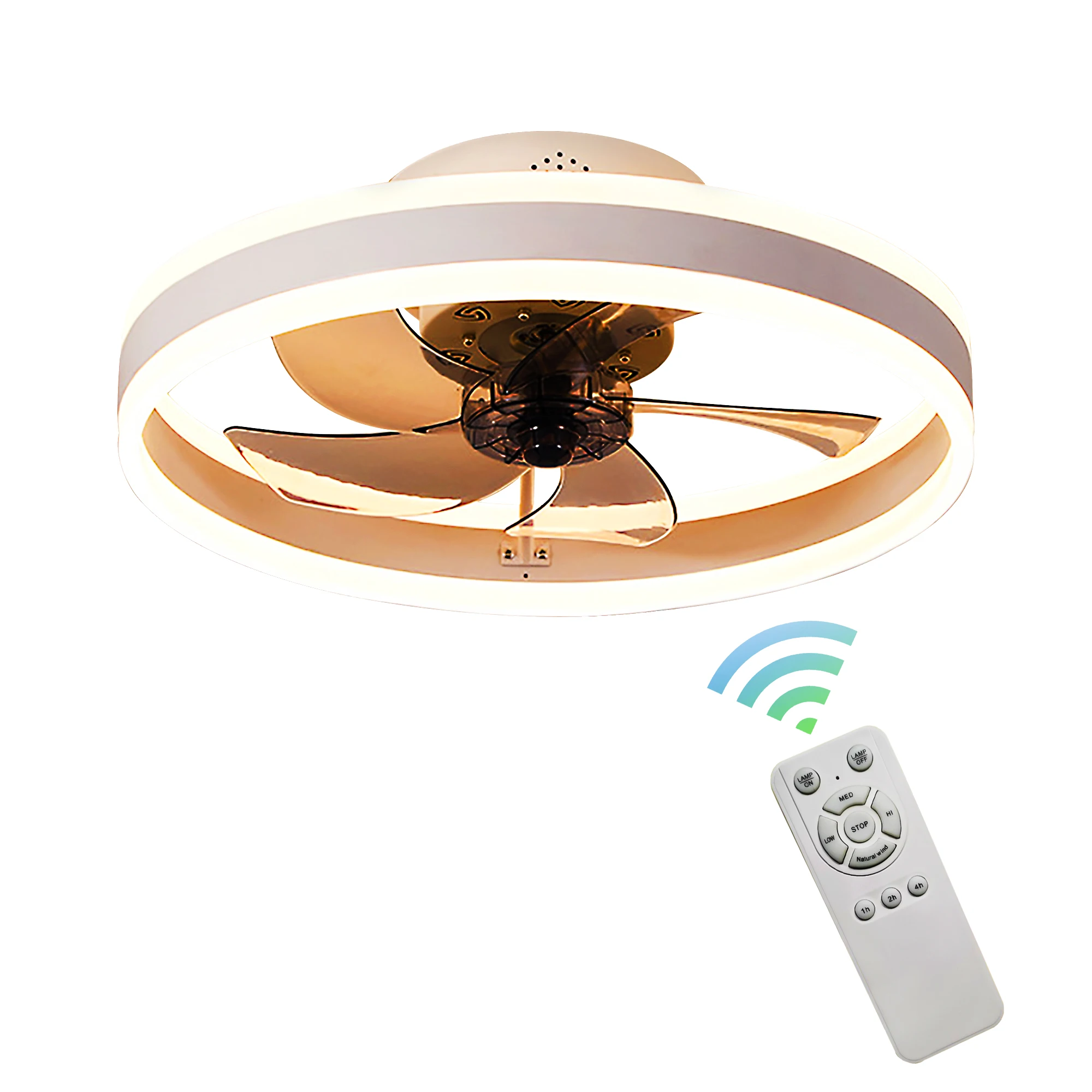 
Amazon Hot Sale Modern Remote Control Pink Cute Hanging Three-Color LED Ceiling Fan Lamp 