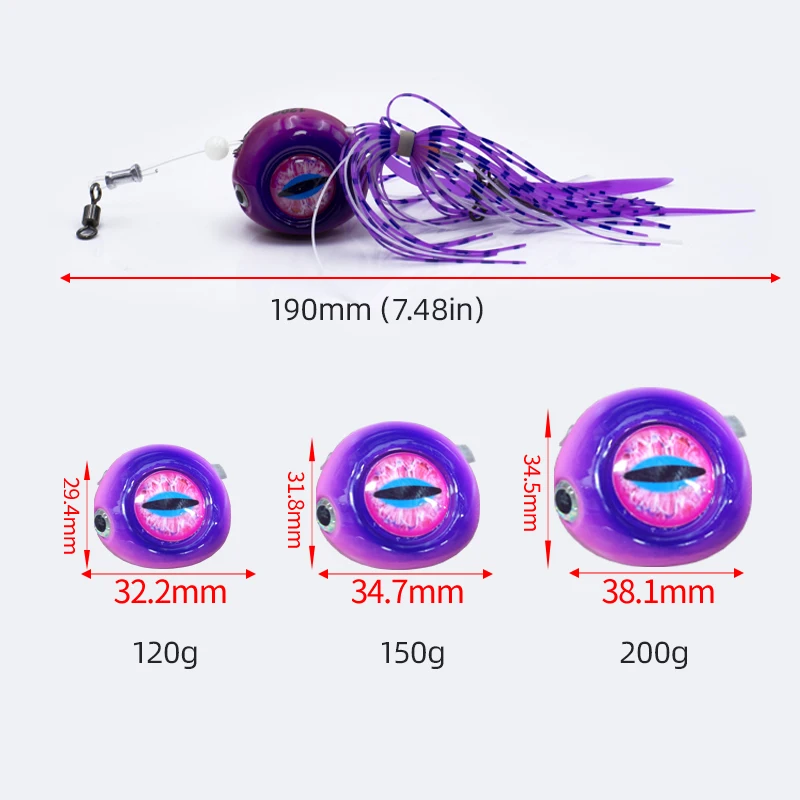 Big Luminous Metal Jigs Fishing Lure 100g 120g 150g 200g 250g 300g Silicone Skirt Glow  Jigging Head Lure