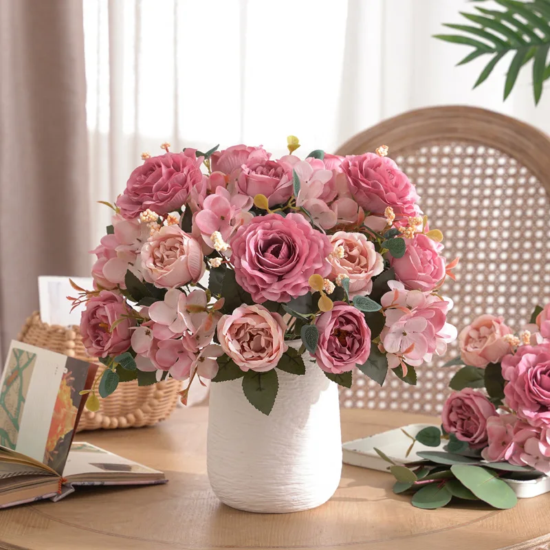 Artificial Flowers Home Decorative Wedding Centerpiece Silk Hydrangea Tulip Lily Orchid Real Touch Rose Peony Artificial Flowers