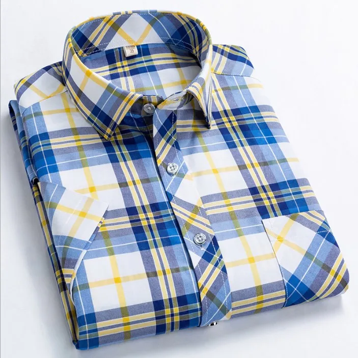 
2021 England Style Plus Size Shirt Casual Short Sleeve Plaid Shirts For Men 