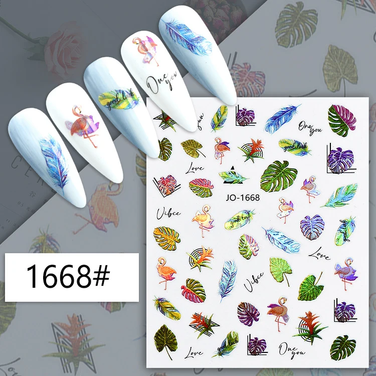 Christmas Nail Laser Color Nail Stickers Maple Leaf Spring Flower 3D stickers