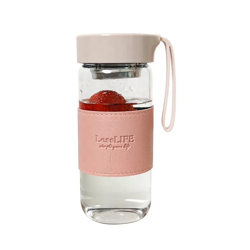 480ml minimalist glass water bottle with rope Sealed Glass Water Bottles With Tea Filter Student accompanying glass water cup