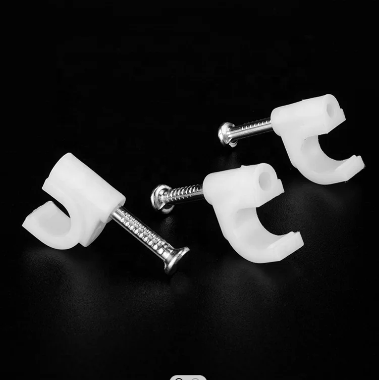 Hot Sale Good Quality Round Plastic Cable Holder Clips With Steel Nails Cable Clip