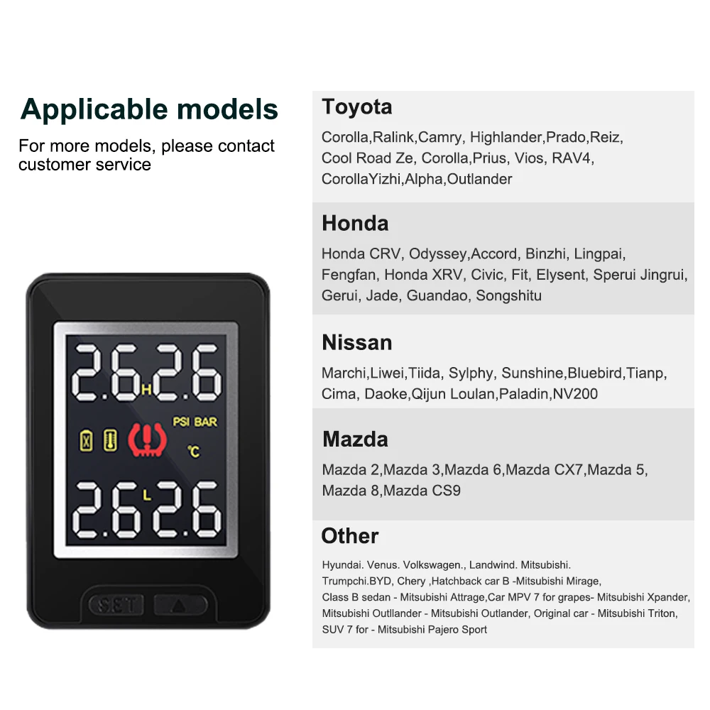 Careud TPMS Receiver Wireless Tire Pressure Monitoring System Wheel Sensors for Toyota Mazda Nissan Honda