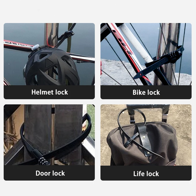 Bicycle Lock Cycling Helmet Motorcycle Security Anti-theft Cable Tie Password Lock Three-digit Bike Code Lock Bicycle Equipment