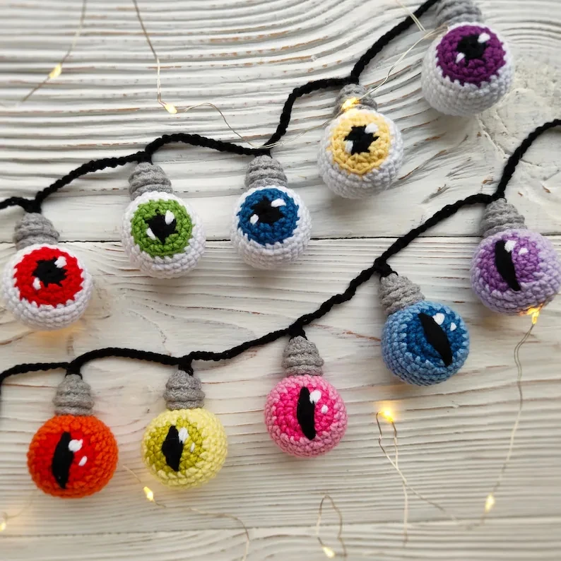 Halloween Amigurumi Eyeball Crochet Eyeball Garland Crochet Light Bulb Garland