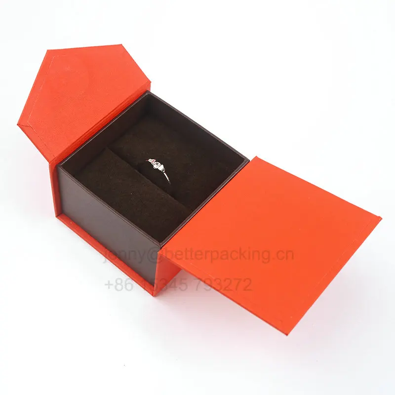 
Custom Orange Book Magnetic Gift Packaging Cardboard Jewellery Ring Box 