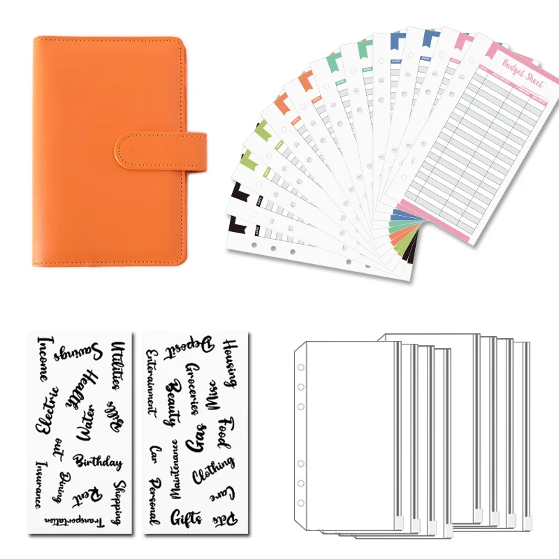 Wholesale A5 A6 A7 PU Leather Journal 6 Ring Binder Planner Macaron Spiral Budget Binder with Cash Envelopes