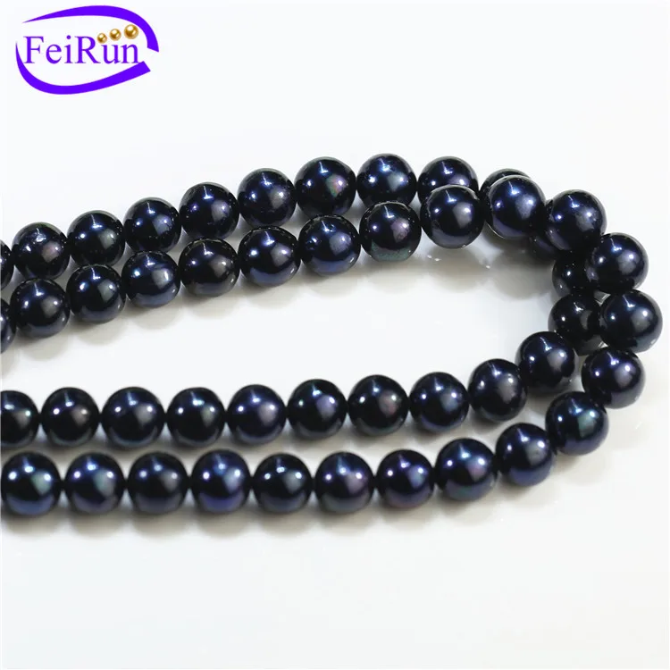 Feirun 11-12 мм круглый AA жемчуг Горячий настоящий черный пресноводный жемчуг нить
