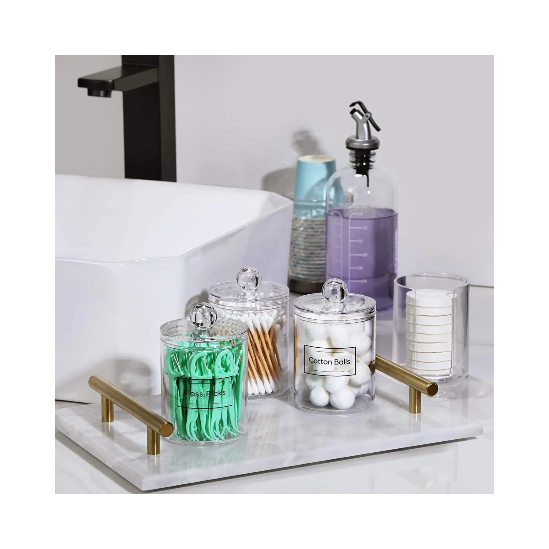 1/2/3/4pcs 10 oz Clear Plastic Apothecary Jar Set Bathroom Canister Storage Organization Qtip Holder Dispenser For Cotton Ball