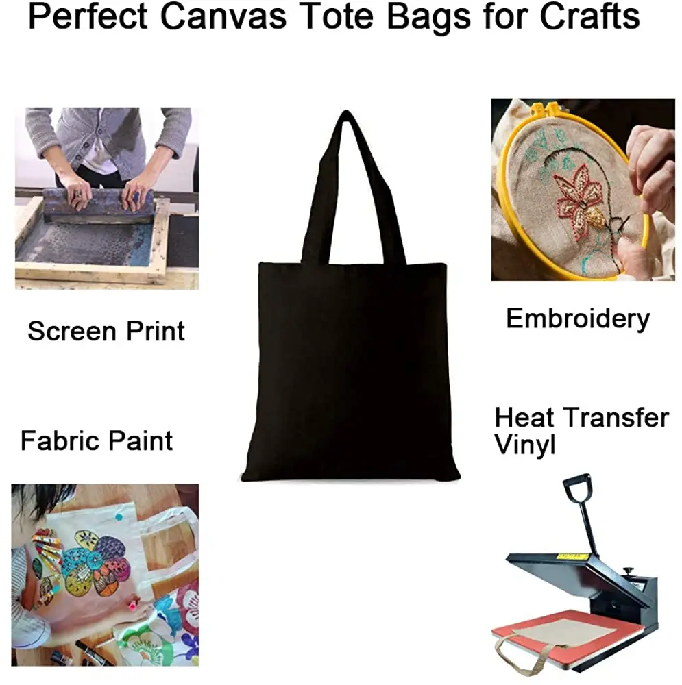 BSCI Audit Factory Custom Big Size Foldable 16oz Black Cotton Canvas Cloth Tote Shopping Hand Bag with Logo and Bottom Low MOQ