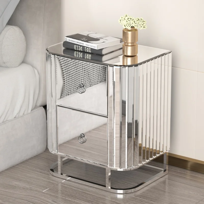 2022 Top Seller Mirrored Nightstand Bedside Table with Stainless Steel Leg Mirrored Furniture console tables Night table s