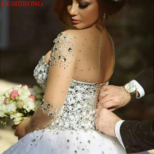 Sweetheart Pedreria Long Sleeved Lace Wedding Dress long Sleeves Diamond Wedding Dress Sewing Beads Bridal Wedding Dress