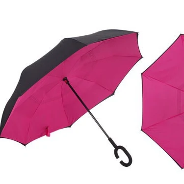 Cheap reverse umbrella double layer for car fashion creative design windproof rainproof inverted reverse umbrella for outdoor