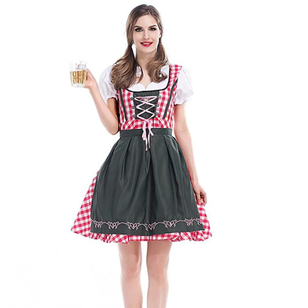 2024 Lady Dirndl Oktoberfest Costume Bavarian National Pink Plaid Clubwear Cosplay Carnival Halloween Fancy Party Dress