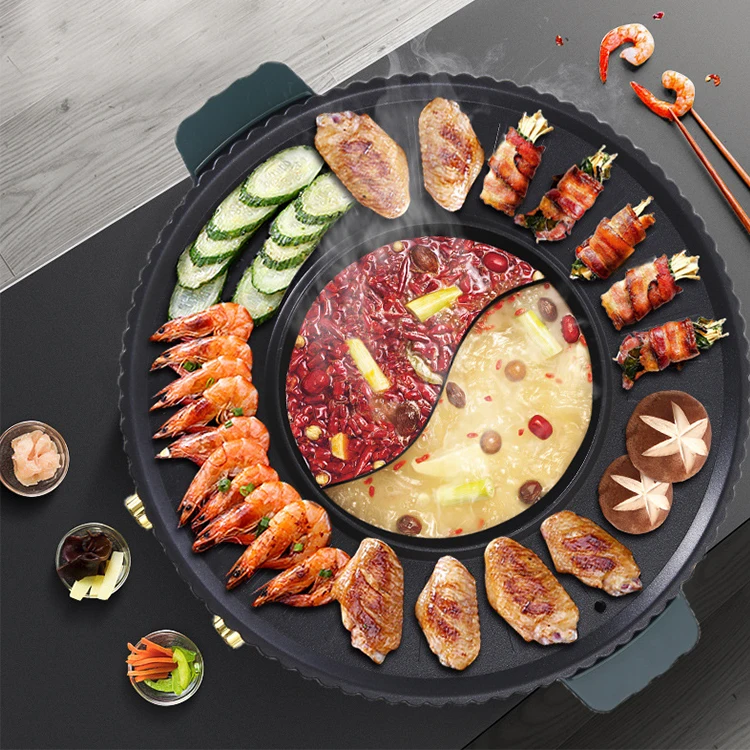 commercial portable mini indoor multi function teppanyaki smokeless electric barbecue grill bbq electrical smoker pan plate
