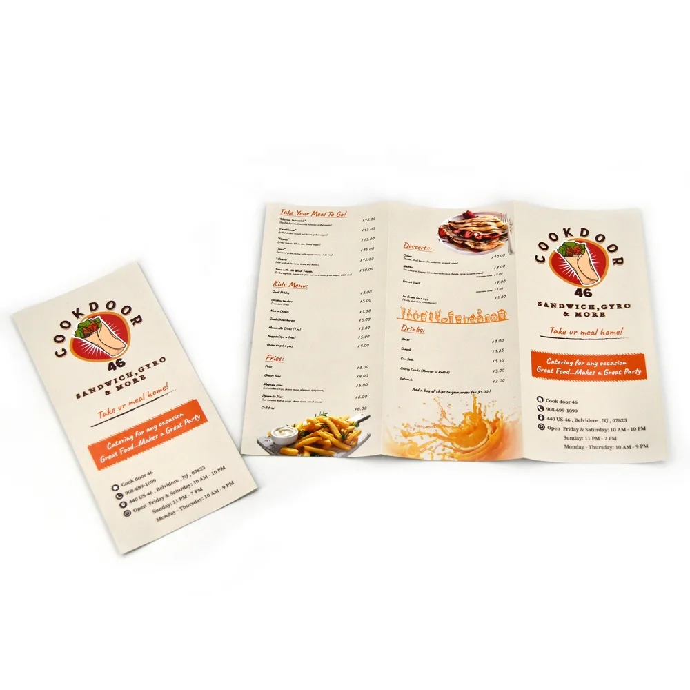 Custom Color design service include Restaurant Menu & Cookbook Catalog glossy Paper Food Recipe Booklet for Fast food restaurant