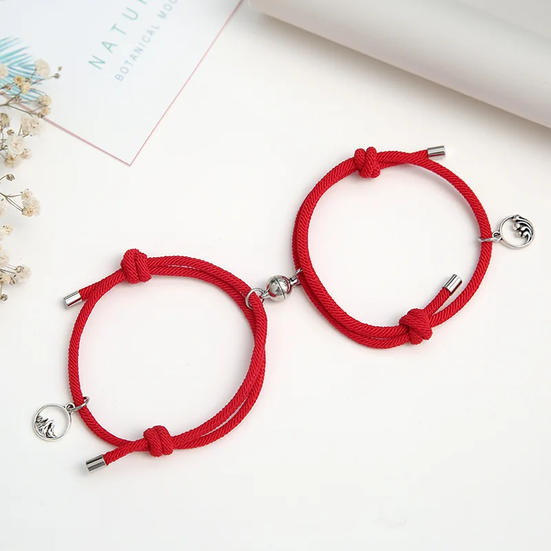 2pcs\Set New Stainless Steel Couple Bracelet A Pair of Magnet Ball Hand Men and Women Gift Friendship Charms Rope
