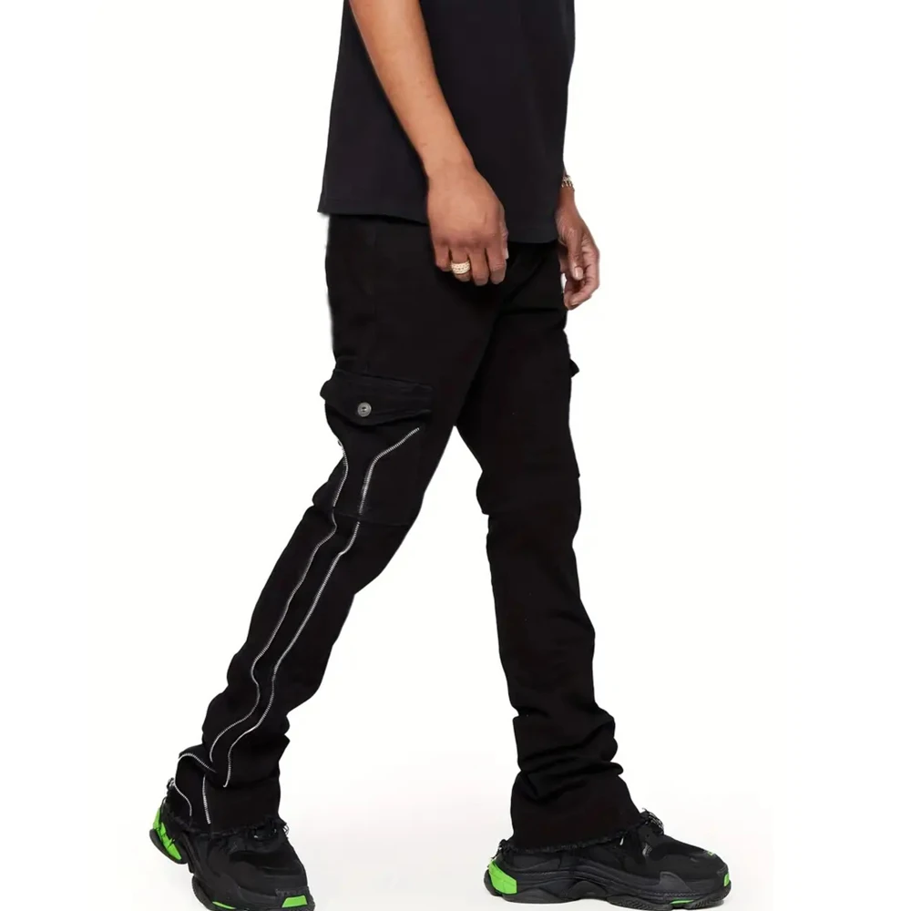 Distressed Cargo Jeans for Men - Slim Fit Denim Pants with Streetwear Style and Punk Edge