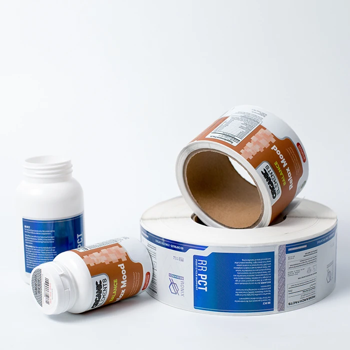 custom waterproof healthcare collagen powder supplement product label printing roll sticky sticker for bottle