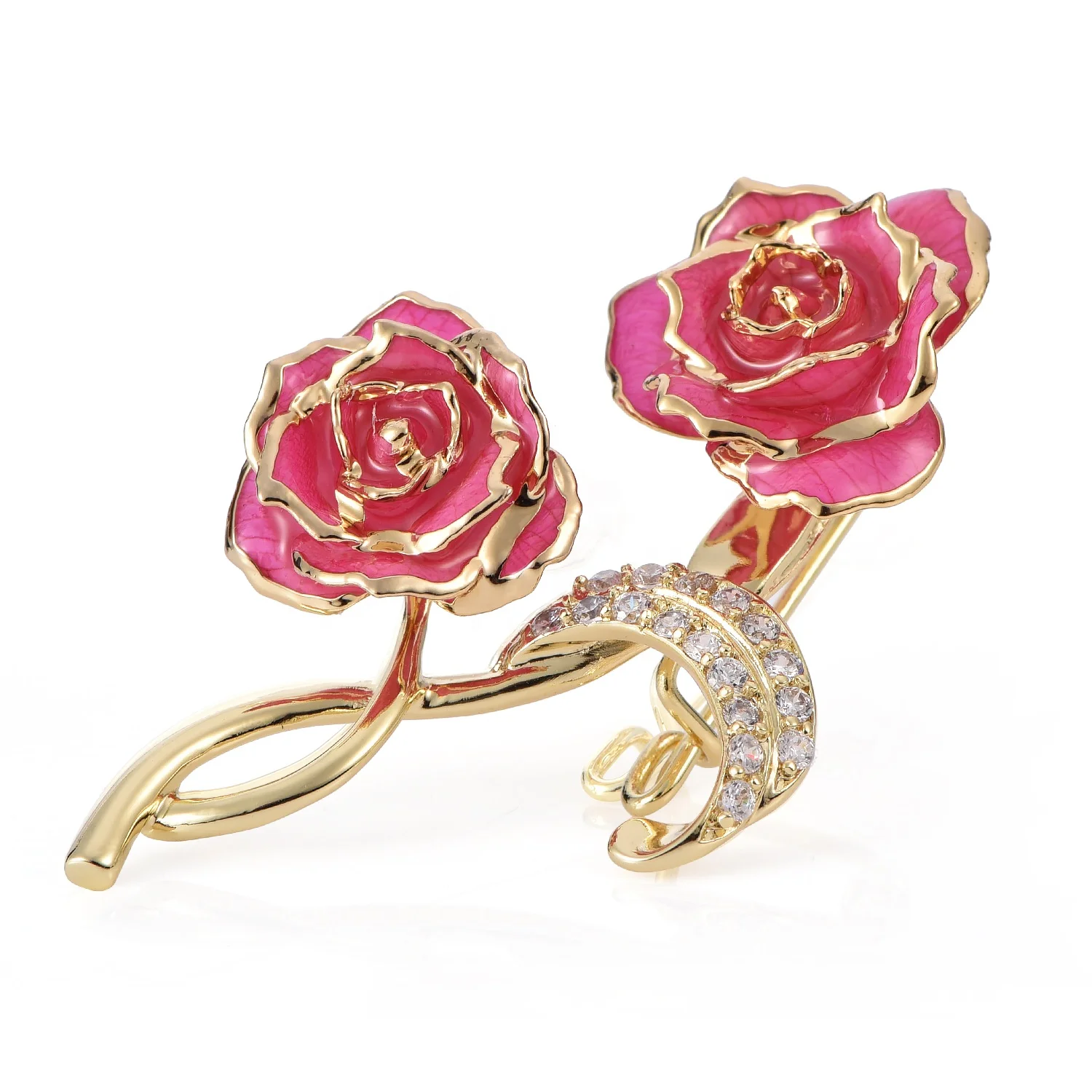 24k gilded rose factory wholesale adorable girls rose shaped brooch unique gold dipped rose