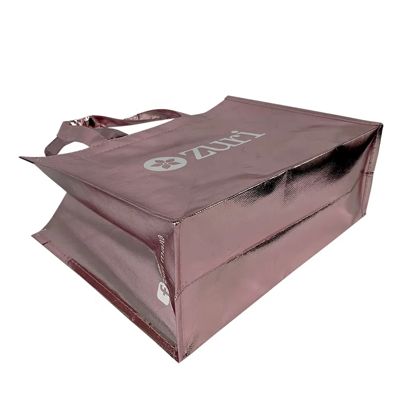 Eco-Friendly Promotional Shopping Bag Holographic Metallic Laminated Non-Woven Tote with letter Pattern