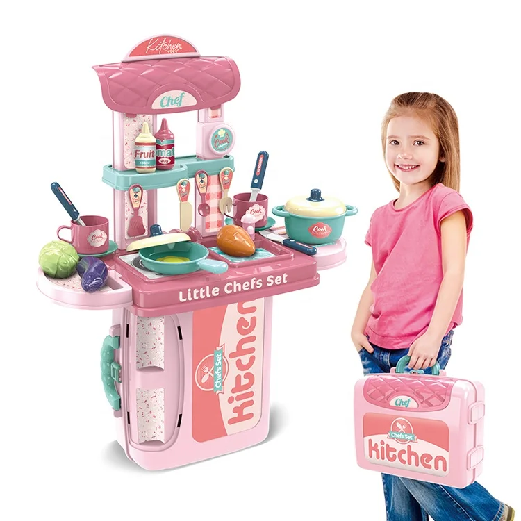 
Plastic Pretend Play Cooking Child Kids Happy Kitchen Cabinet Sets Toys For Girls 