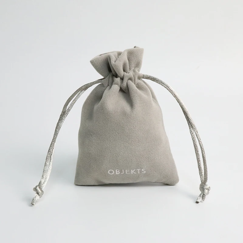 Portable Gray Thick Velvet Drawstring Bag Velvet Favor Bags Velvet Pouches For Jewelry Gift Packaging
