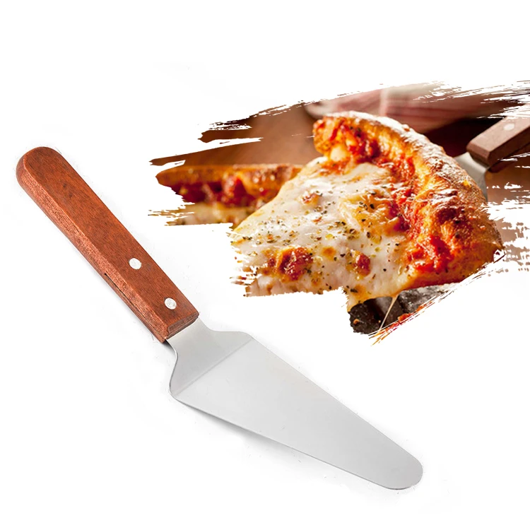  Homeplay Baking Tool Wooden Handle Pizza Shovel Stainless Steel Wheel Knife Cake Safety Transfer Device Three