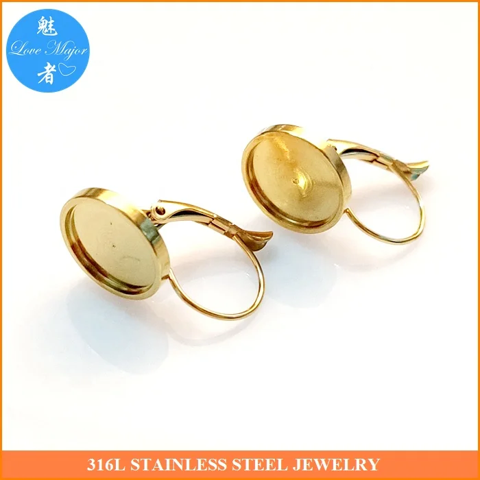 18K Gold Plated Bezel Base Earrings Jewelry Findings and Components Stone Stainless Steel Jewelry Making