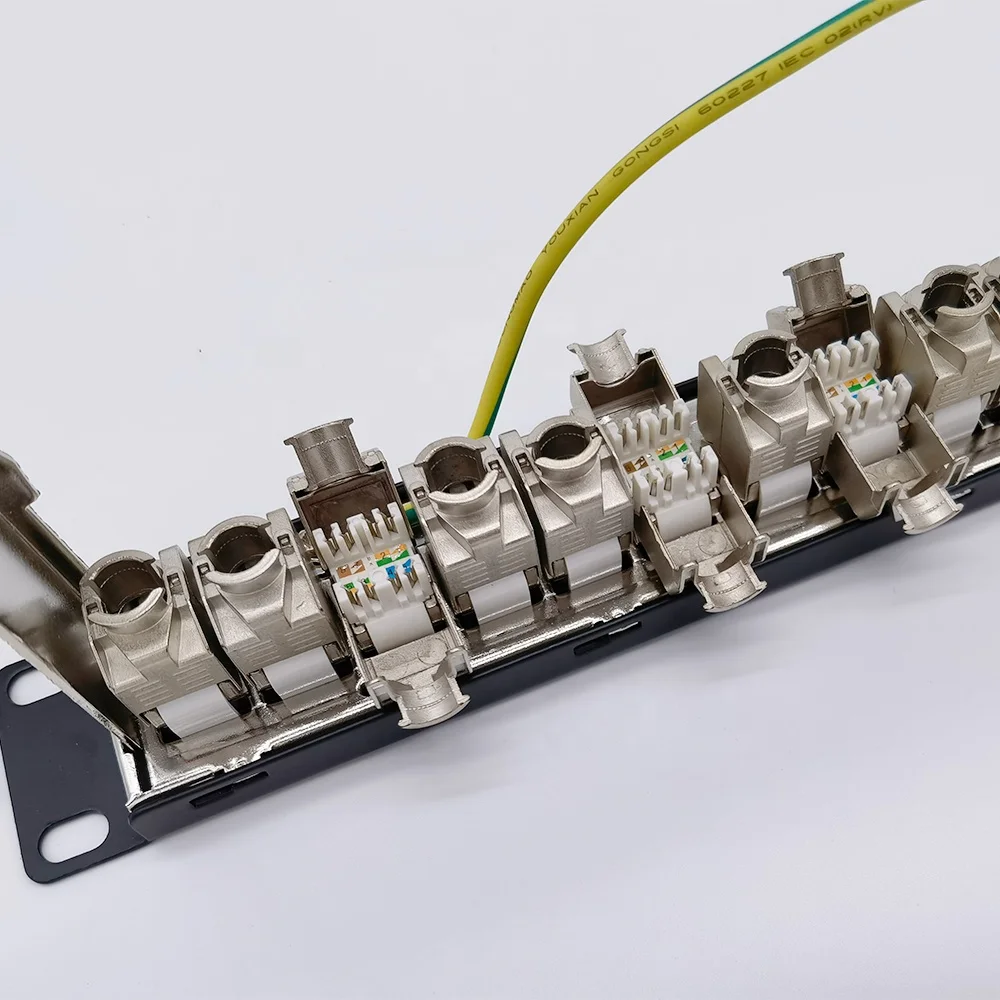 1U 24 Port Cat6a Shielded Patch Panel Loaded with STP Cat6a Keystone Jack