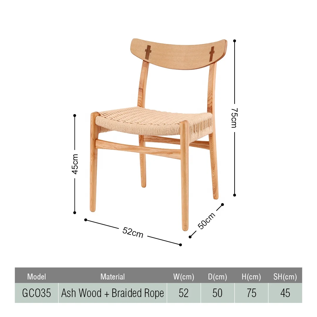 Modern nordic design dining chair leisure public areas wood chair with paper string seat coffee shop chairs with rattan seat
