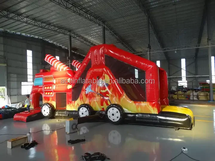 Inflatable Bouncer Bouncy Jumping Castle Bounce House Combo With Slide Fire Truck fun run game kids inflatable obstacle course