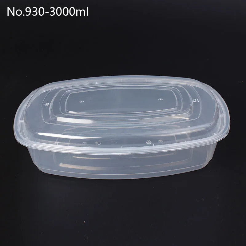 3000ml Rectangular take out  transparent clear fast disposable plastic round food containers with lids